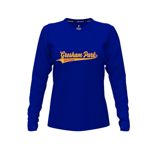 [CUS-DFW-TEES-CMF-VNK-LSL-RYL-FYXS-LOGO2] Comfort T-Shirt (Female Youth XS, Royal, V Neck, Logo 2, Long Sleeve)