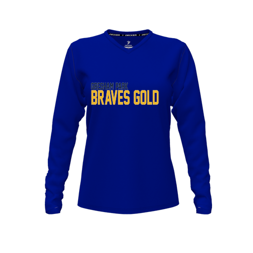 [CUS-DFW-TEES-CMF-VNK-LSL-RYL-FYXS-LOGO3] Comfort T-Shirt (Female Youth XS, Royal, V Neck, Logo 3, Long Sleeve)