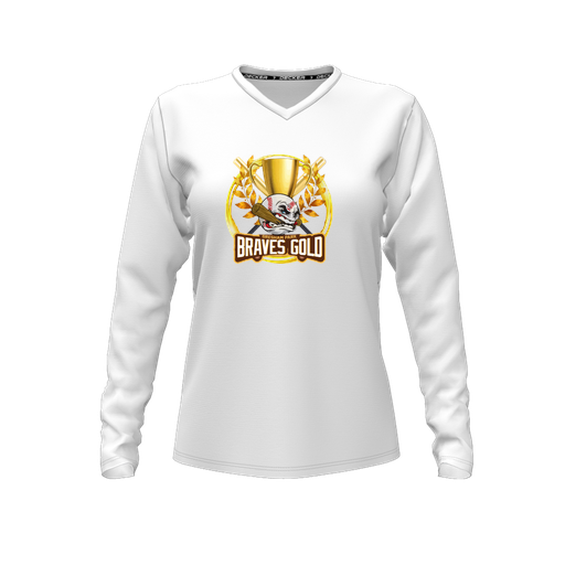 [CUS-DFW-TEES-PER-VNK-LSL-WHT-FYXS-LOGO1] Performance T-Shirt (Female Youth XS, White, V Neck, Logo 1, Long Sleeve)