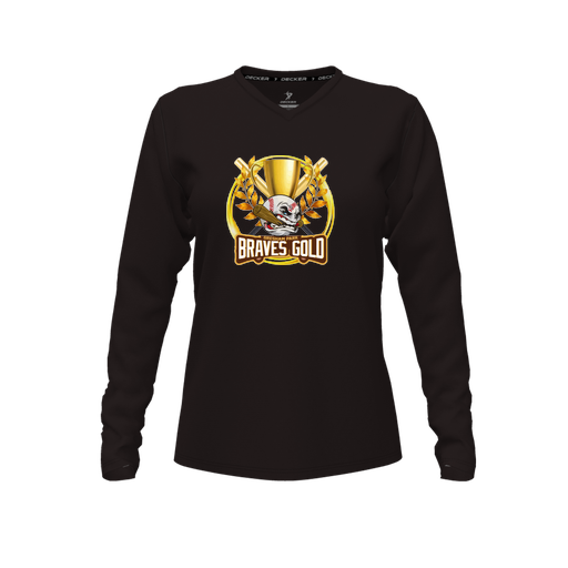 [CUS-DFW-TEES-PER-VNK-LSL-BLK-FYXS-LOGO1] Decker Performance T-Shirt (Female Youth XS, Black, V Neck, Logo 1, Long Sleeve)