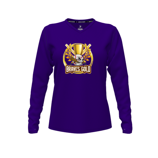 [CUS-DFW-TEES-PER-VNK-LSL-PUR-FYXS-LOGO1] Decker Performance T-Shirt (Female Youth XS, Purple, V Neck, Logo 1, Long Sleeve)