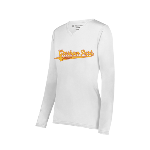[222824.005.S-LOGO2] Ladies LS Smooth Sport Shirt (Female Adult S, White, Logo 2)