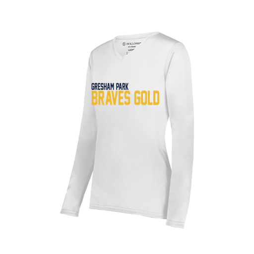 [222824.005.S-LOGO3] Ladies LS Smooth Sport Shirt (Female Adult S, White, Logo 3)